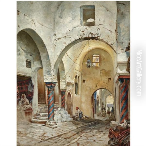 The Souk Des Etoffes, Tunis Oil Painting by Rudolph Gustav Mueller