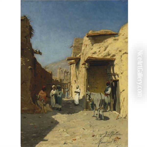 An Arab Street Oil Painting by Rudolph Gustav Mueller