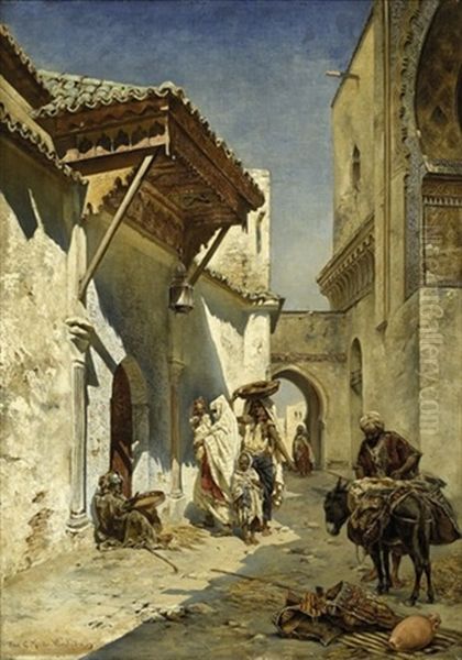 An Arabic Street Oil Painting by Rudolph Gustav Mueller