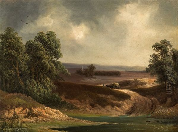 Landscape With Horse And Cart Oil Painting by Theodore Muller