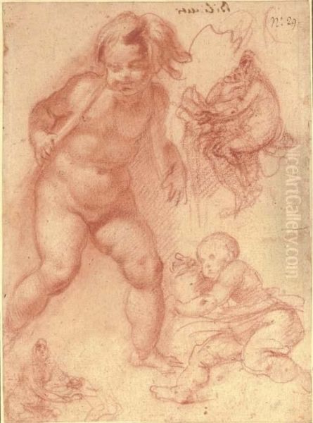 An Infant Looking Down To The Left, With Subsidiary Studies Of A Seated Infant And Two Studies Of A Seated Female Nude Oil Painting by Giovanni Biliverti