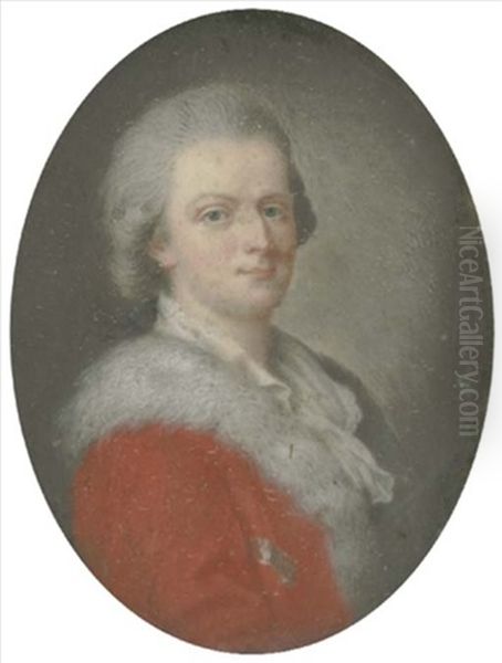 A Gentleman, In Fur-bordered Red Coat, White Shirt, Powdered Hair Oil Painting by Wilhelm Andreas Mueller