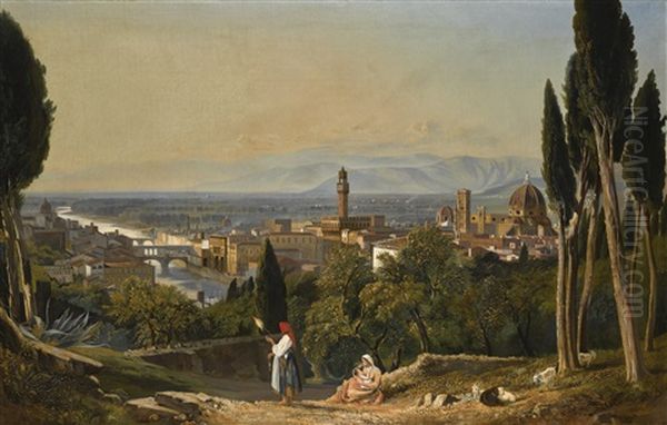 Florence, A View Of The City And The River Arno From San Miniato Oil Painting by William James Mueller