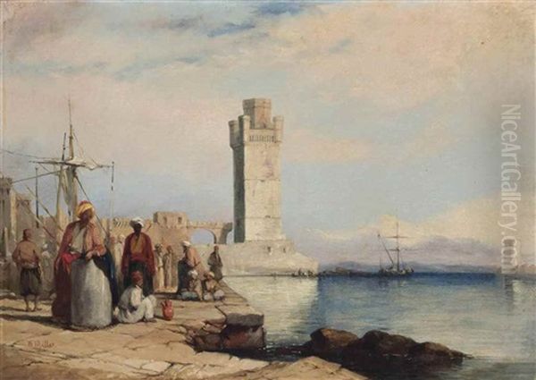 On The Quay At An Oriental Port Oil Painting by William James Mueller