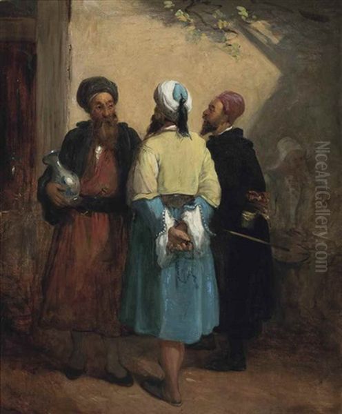 Haggling In The Bazaar Oil Painting by William James Mueller