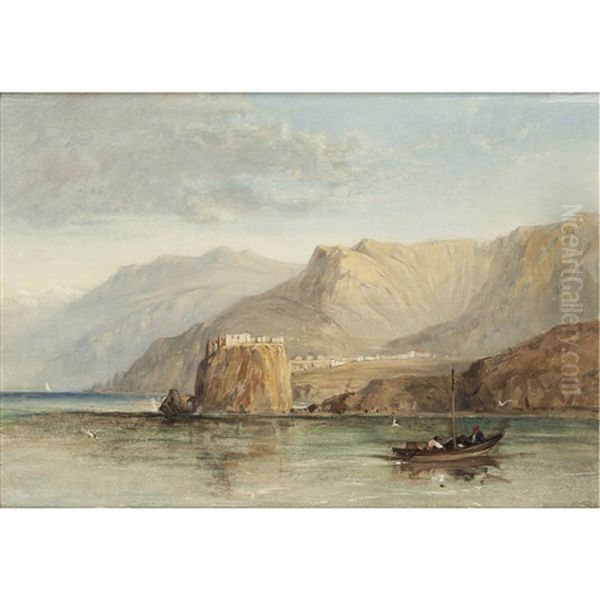 The Rock Of Scilla From The Straits Of Messina Oil Painting by William James Mueller