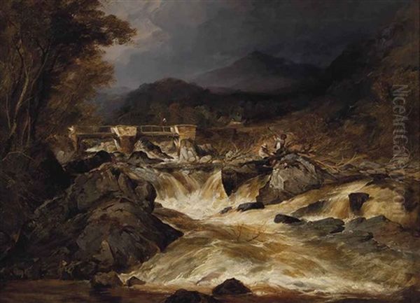 A Mountain Torrent Oil Painting by William James Mueller