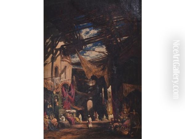 A Bazaar Or Souk, Probably In Cairo Oil Painting by William James Mueller