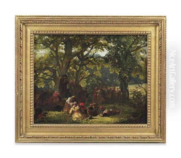 Woodland Scene With Gypsies Merrymaking Oil Painting by William James Mueller