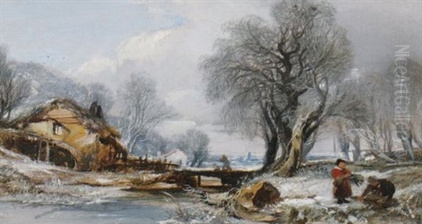 Winter Scene Oil Painting by William James Mueller