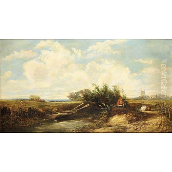 Waiting By The Stream Oil Painting by William James Mueller