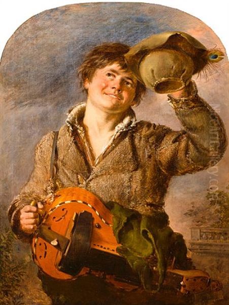 An Italian Boy With A Hurdy-gurdy Oil Painting by William James Mueller