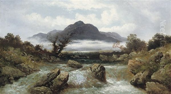 A Foaming Torrent, With Snowdon Beyond Oil Painting by William James Mueller