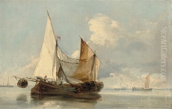 Trabaccoli And Other Craft On The Venetian Lagoon Oil Painting by William James Mueller