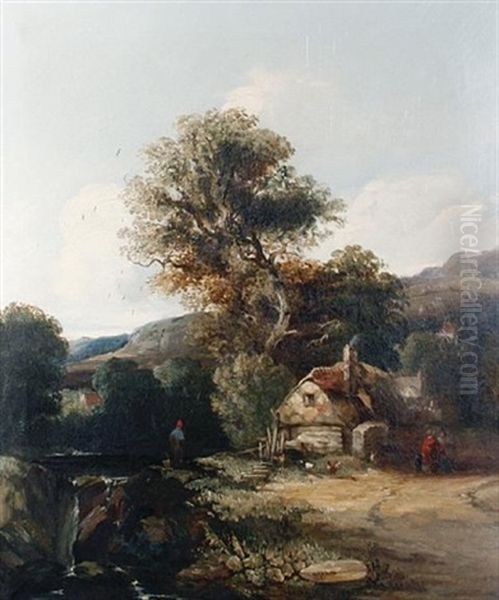 A Riverside Cottage, Cumberland Oil Painting by William James Mueller