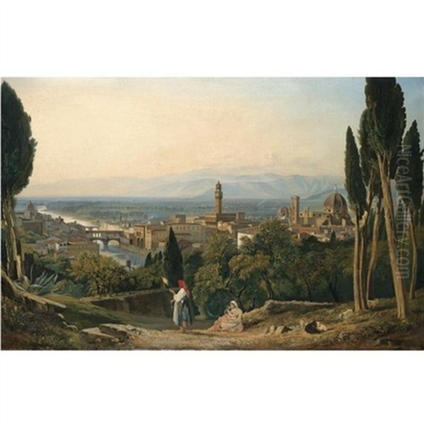 View Of Florence And The River Arno From St Miniato Oil Painting by William James Mueller