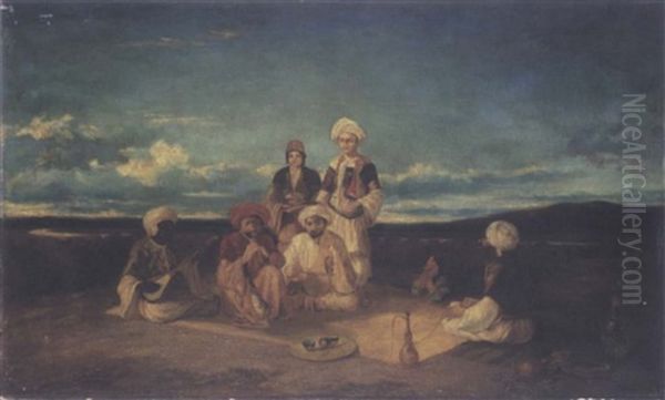 Oriental Musicians In A Landscape Oil Painting by William James Mueller