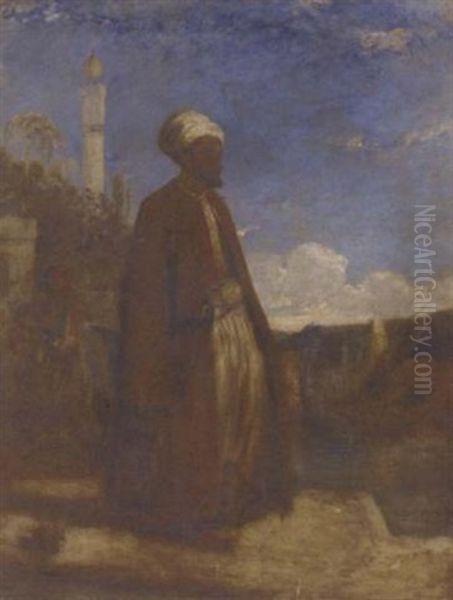 An Arab Before A Mosque Oil Painting by William James Mueller