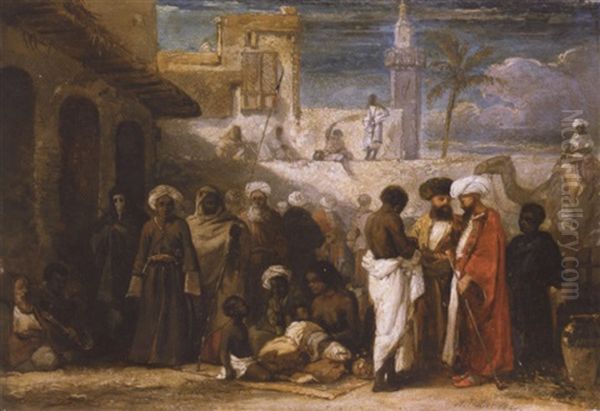 Figures In A Town Square, North Africa Oil Painting by William James Mueller