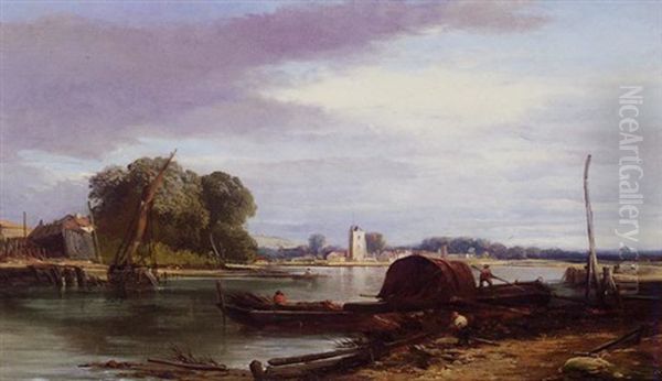 Loading Barges On The Thames Oil Painting by William James Mueller