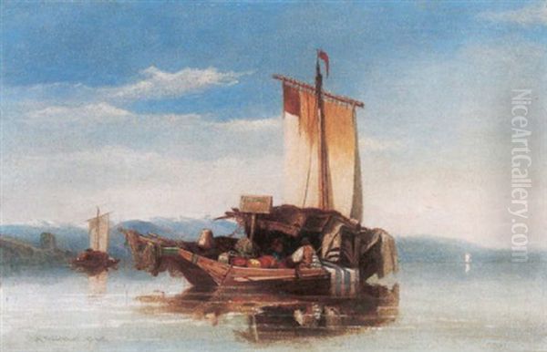 A Zurich Fishing Boat Oil Painting by William James Mueller