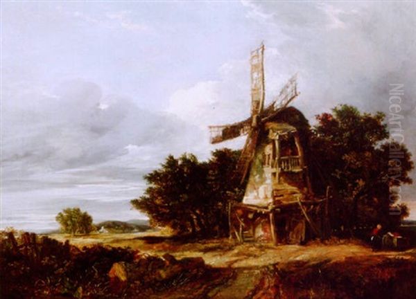 Landscape With Windmill Oil Painting by William James Mueller