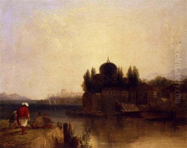 A Turkish Scene (by The Bosphorus?) Oil Painting by William James Mueller