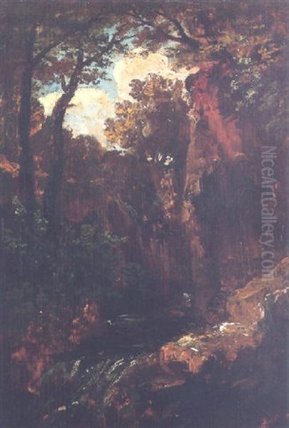 A Wooded Ravine, Probably At Clifton, With A Stream Running Through Oil Painting by William James Mueller