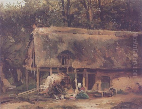 A Thatched Cottage In A Wood Oil Painting by William James Mueller