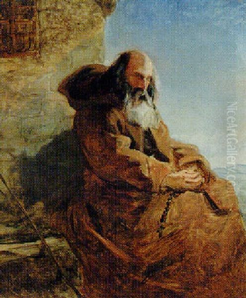 A Monk Seated In Contemplation Oil Painting by William James Mueller