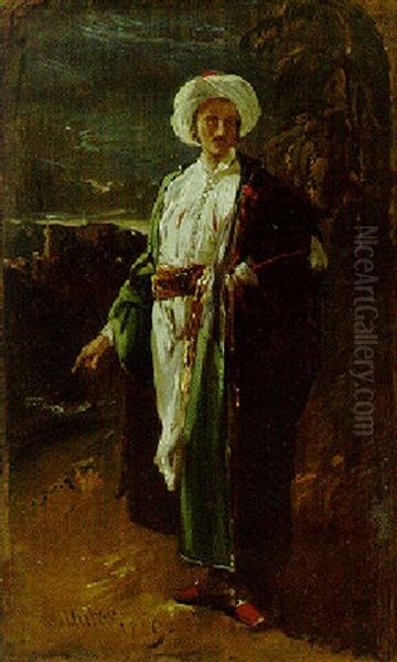 An Englishman Wearing A Turkish Costume Oil Painting by William James Mueller