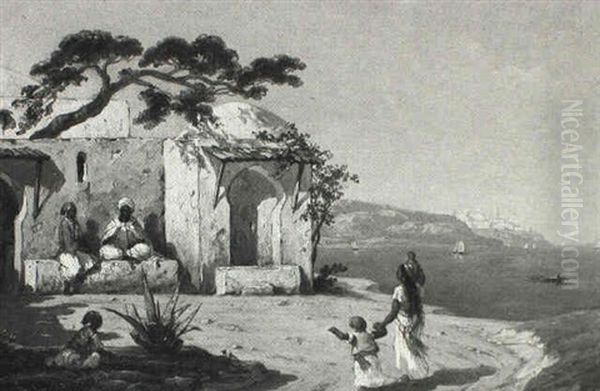 Figures On The North African Coast Oil Painting by William James Mueller