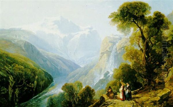 Via Malla With Mont Blanc In The Distance Oil Painting by William James Mueller