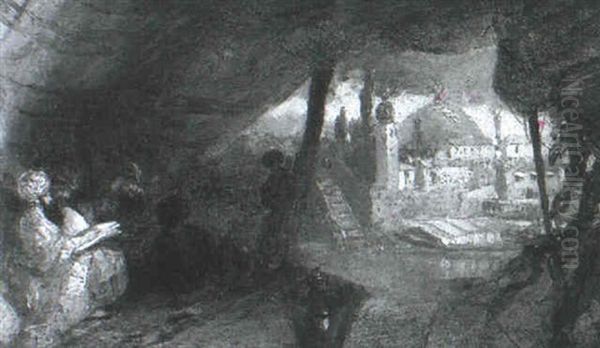 Figures In A Tent, A Mosque Beyond Oil Painting by William James Mueller