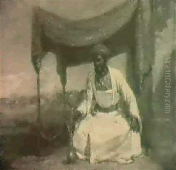 An Arab Smoking From A Hookah Oil Painting by William James Mueller