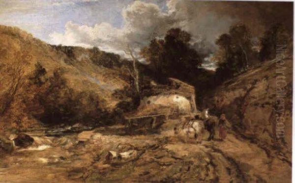 A Mountain Cottage And Stream, North Wales Oil Painting by William James Mueller