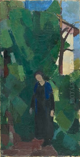 Frau Burckhardt Im Garten Oil Painting by Albert Mueller