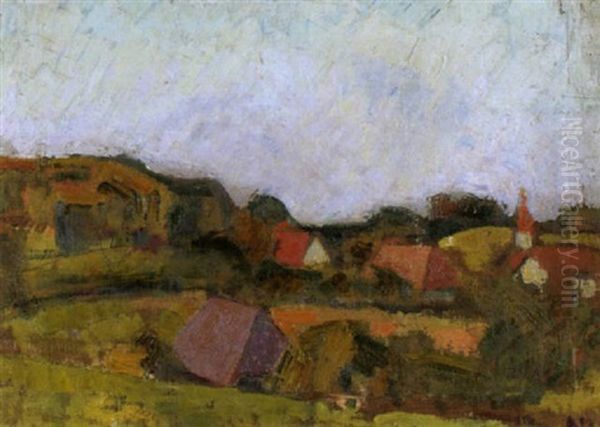 Landschaft Mit Dorf Oil Painting by Albert Mueller