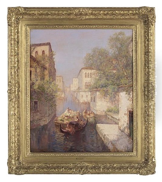 Venetian Canal Scene Oil Painting by Carl Mueller