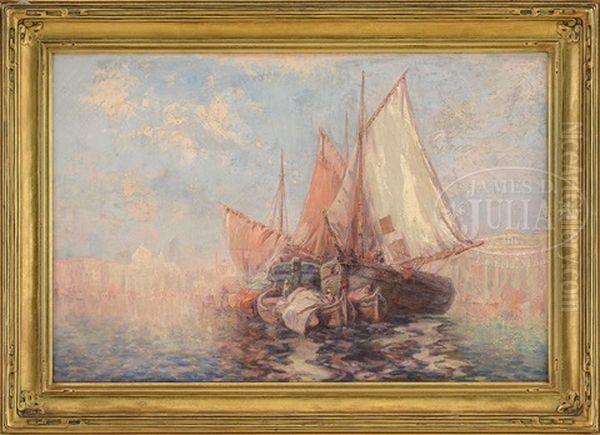 Sailboats Along Grand Canal In Venice Oil Painting by Carl Mueller