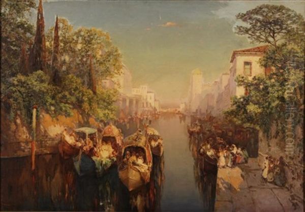 Venetian Canal Oil Painting by Carl Mueller