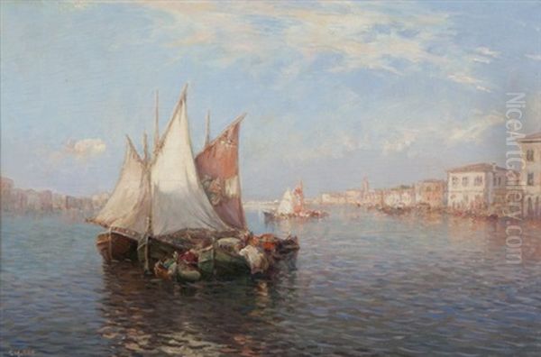 Venetian Scene With Sailboats Oil Painting by Carl Mueller