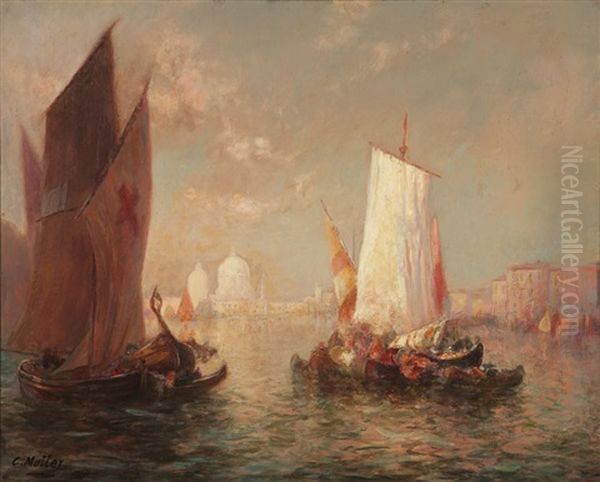 Boats In Venice Harbor Oil Painting by Carl Mueller