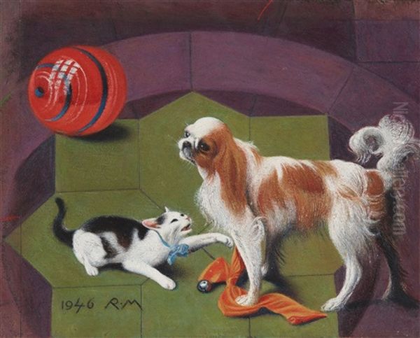 Neckerei (hund Und Katze) Oil Painting by Richard Mueller