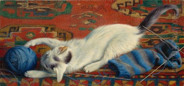 Katze Mit Wollknauel Oil Painting by Richard Mueller