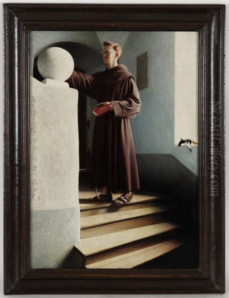 Moine Franciscain Avec Un Chat Oil Painting by Richard Mueller