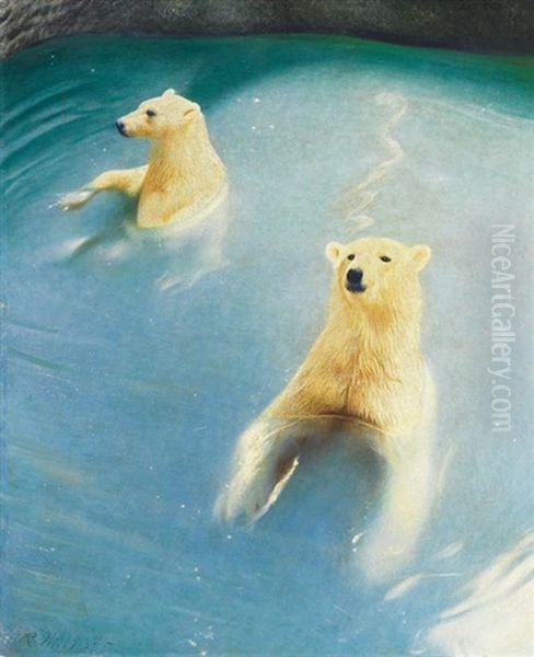 Zwei Schwimmende Eisbaren Oil Painting by Richard Mueller