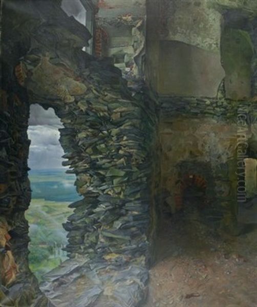 Die Ruine Bosig In Bohmen Oil Painting by Richard Mueller