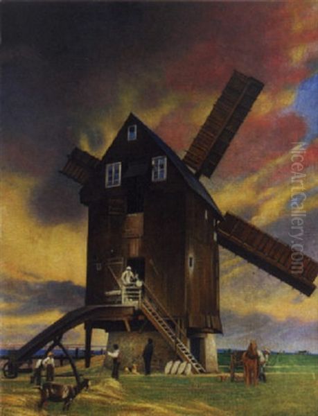 Alte Windmuhle In Poitzsch Bei Wurzen Oil Painting by Richard Mueller