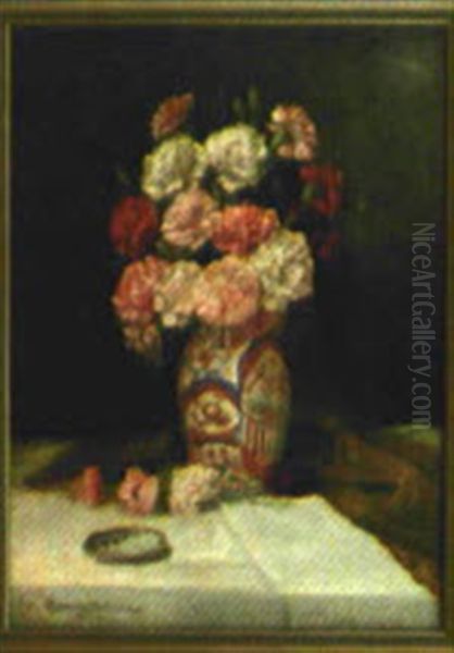 Stillleben Mit Nelken In Reich Bemalter Porzellanvase Oil Painting by Carl Mueller-Baumgarten